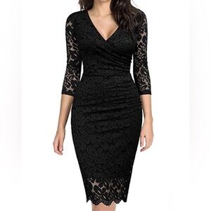 Miusol Black Floral Lace Long Sleeve Dress